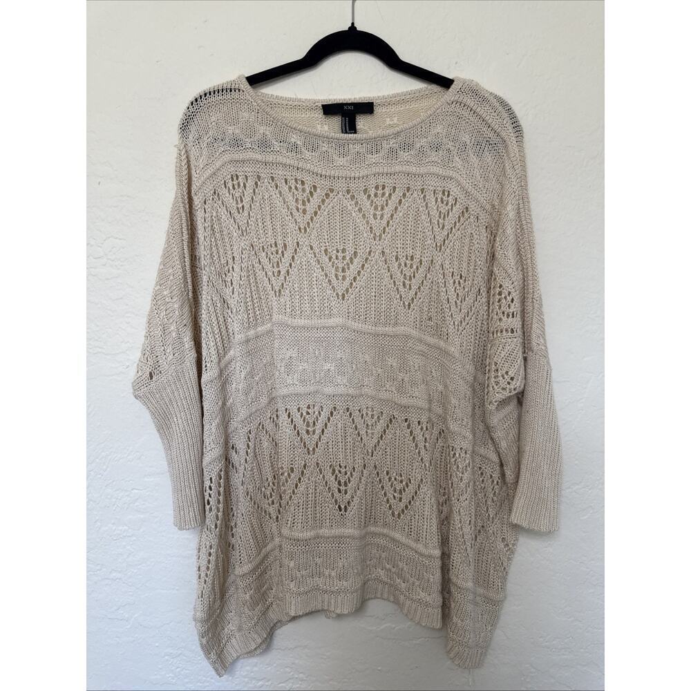 Oversized Drop Shoulder Cream beige Sweater Size Medium loose knit boho - Picture 1 of 11